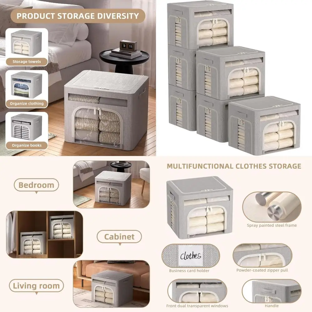 

Складные контейнеры для хранения из 6 частей с металлическим каркасом, штабелируемые, светло-серые, 16,5x12,2x12,2 дюйма (40 л)