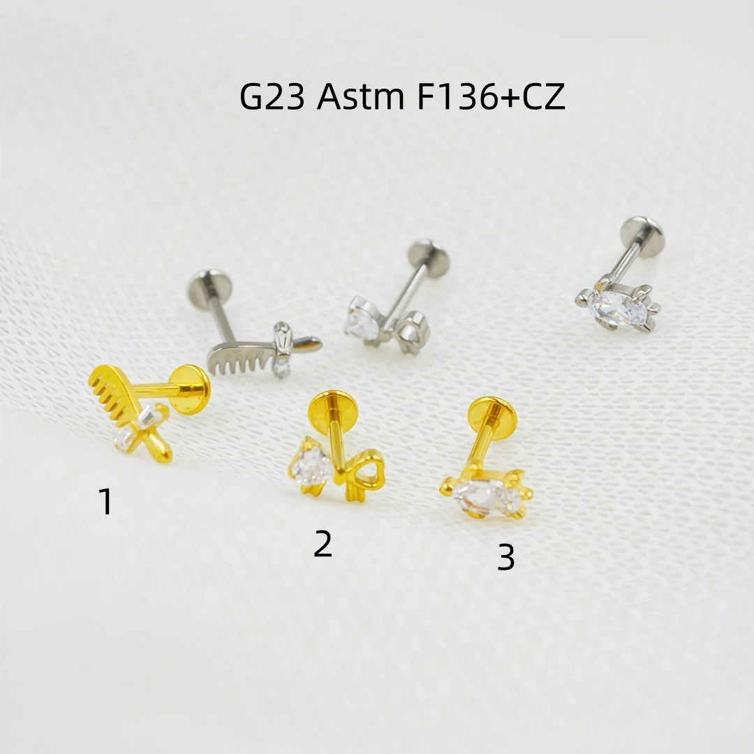 Lot10pcs New Shine CZ G23 Astm F136 Ear Helix Tragus Lobe Rook Bar Ear Studs Labret Lip Piercing Jewelry