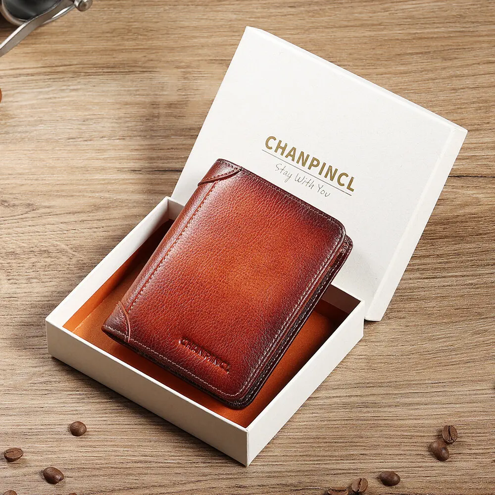 

【Genuine Cow Leather】CHANPINCL Brand Hot Sale Men's Wallet Luxury Short Tri-Fold First Layer Cowhide Purse Business Fashion