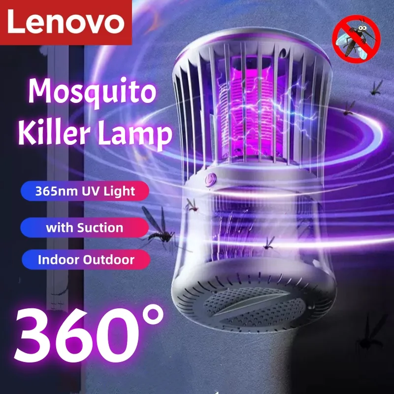 Lenovo Elektrischer Insektenvernichter mit Saugventilator 2-in-1 Tragbare Wiederaufladbare Mückenkiller-Lampe 365nm UV-Licht für Innen und Außen