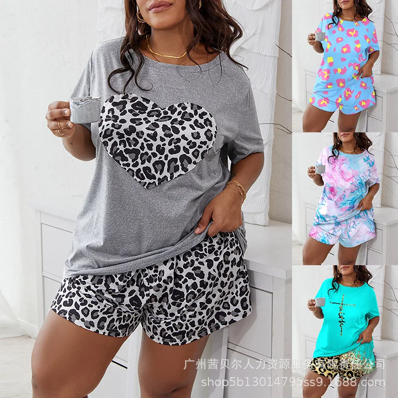 

Shorts Set Women Two Piece Sets Leopard Print Casual Loose Y2k Streetwear Tops Shorts Pants Elastic Waist Spring Matching Sets