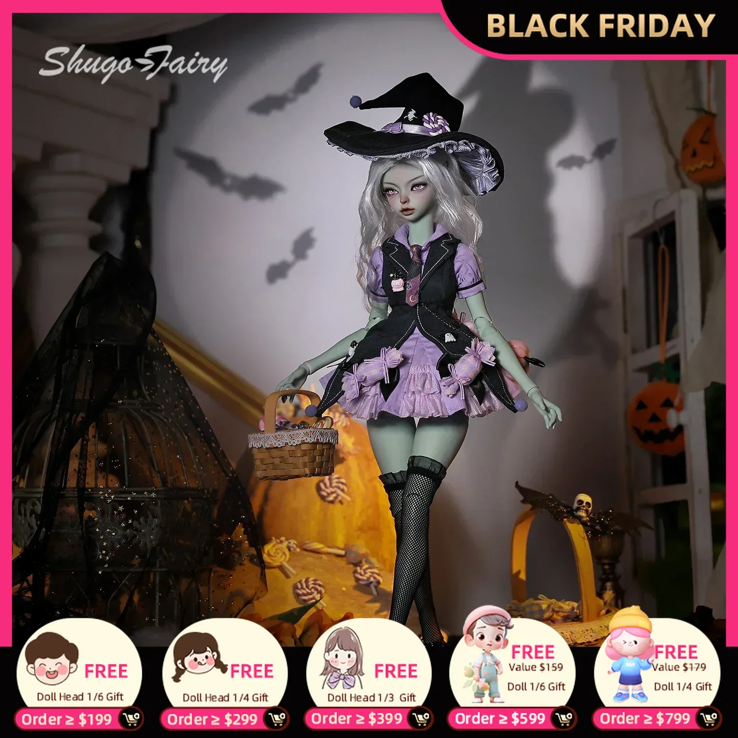 ShugaFairy Bertha 1/4 Bjd Doll Bariy Big Chest Halloween Troublemaker Candies Costume Fullset Lolita Ball Jointed Dolls