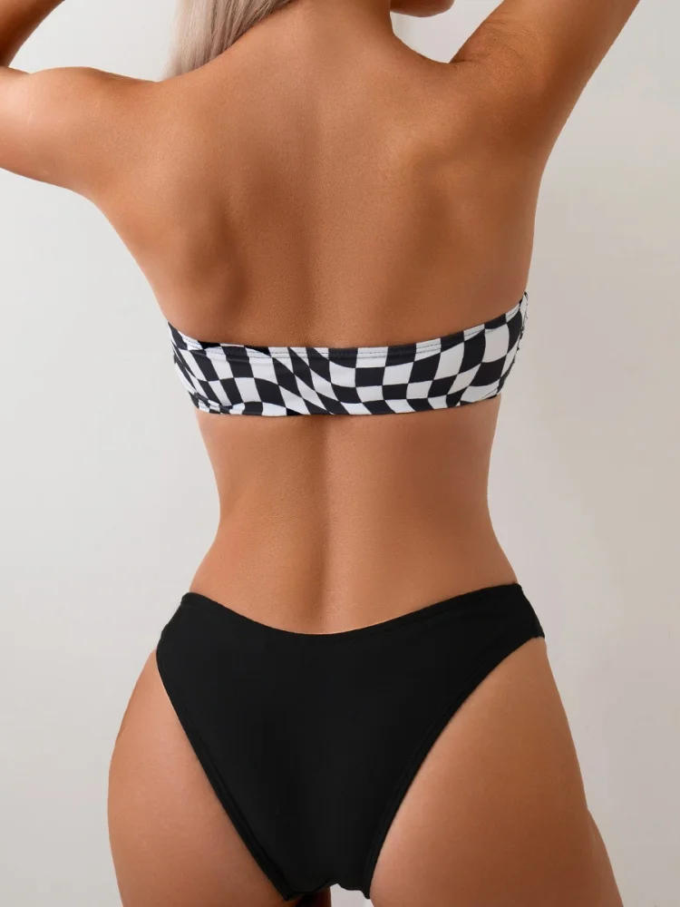 Bikini Women Swimsuit 2025 New Print Bikinis Set Sexy Tube Top Ruched Swimwear Summer High Waist Beachwear Bathing Suit Female