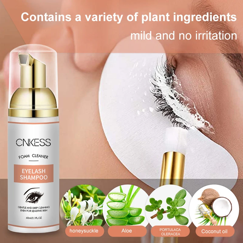 CNKESS 60ml Eyelash Extension Shampoo Mousse False Eyelashes Glue Accessories Lash Cleaning Foam No Stimulation Makeup Tools