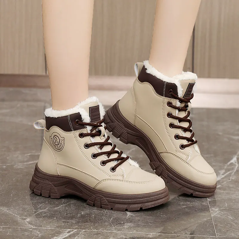 

Новые зимние короткие плюшевые женские ботильоны с высоким берцем, повседневные теплые женские зимние ботинки на толстой подошве, модные непромокаемые ботильоны