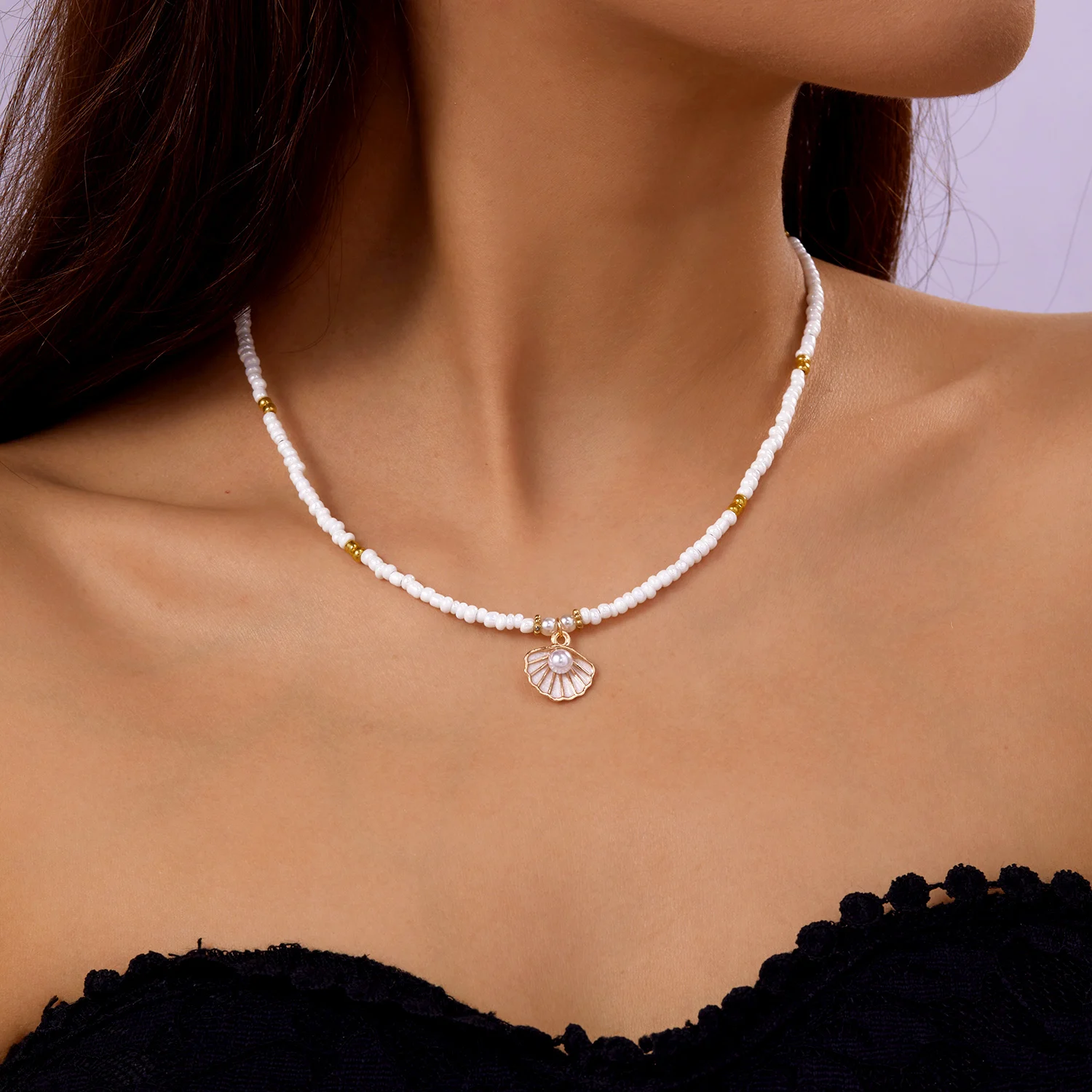Bohemian Handmade Perlen Kette Mode Halsketten für Frauen Einfache Metall Shell Anhänger Halsketten Party Schmuck Geschenke – Detail 7