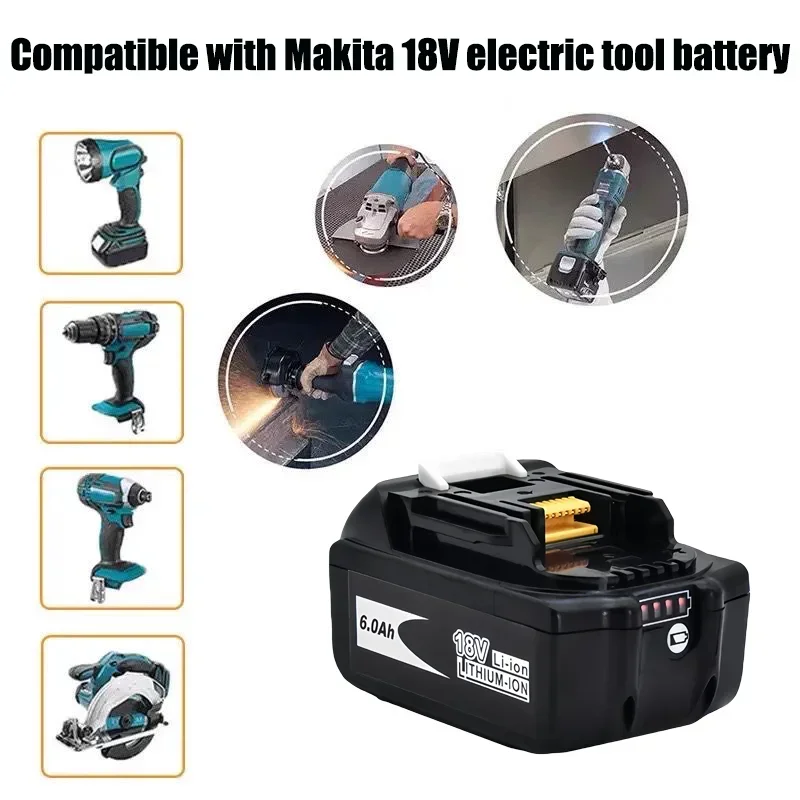 18V 6000mAh Rechargeable Power Tools Battery with LED Li-ion Replacement LXT BL1860B BL1860 BL1850+2A Charger