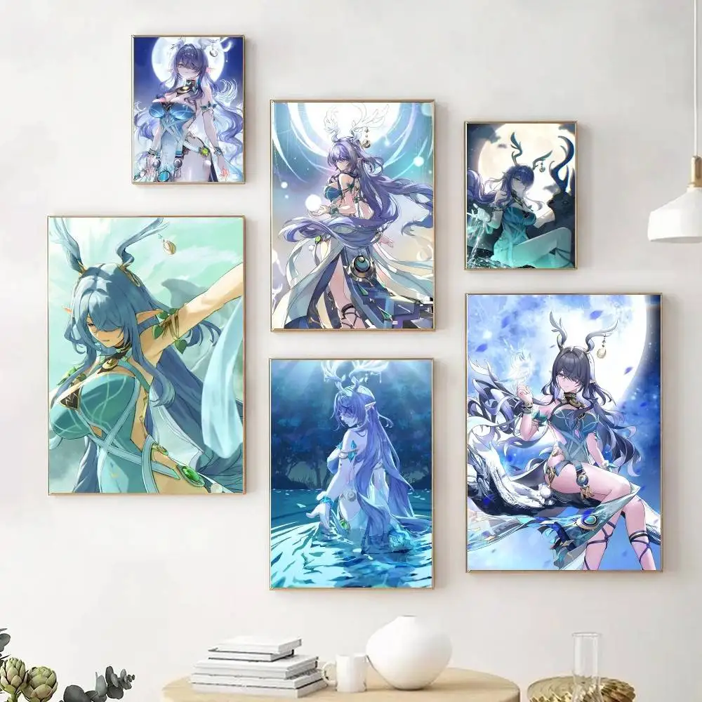 Anime Game Genshin Impact Lauma Art Posters Fancy Wall Sticker for Living Room Bar Decoration Wall Decor
