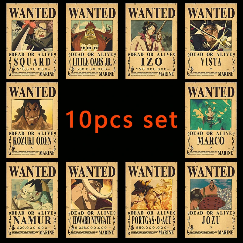 5-13 Buah Paket Poster One Piece Luffy Gear 5 Bounty Wanted Topi Jerami Bajak Laut Anime Lukisan Antik Kamar Tidur Dekorasi Dinding Ruang Tamu