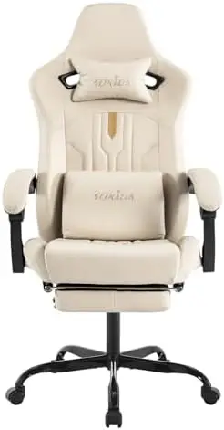 Gaming Chair with Footrest Ergonomic Computer Chair Massage Lumbar Cushion, Racing Video Game Chair Adjustable Rocker