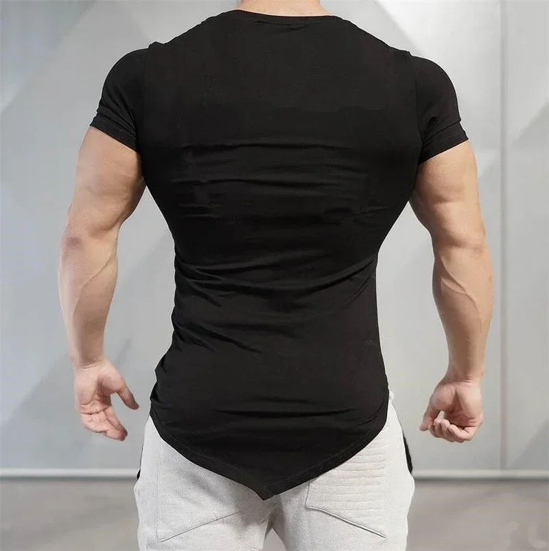 2020夏のファッションブランドtシャツメンズジム服vネック半袖スリムフィットtシャツftiness男性圧縮tシャツオム