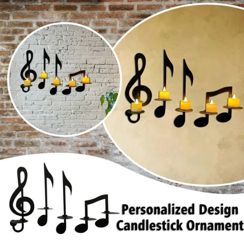 Musical Note Left Key Candle Holder Creative Home Wall Hanging Decoration Metal Candlestick Arts Crafts Ornament Decor Pendant