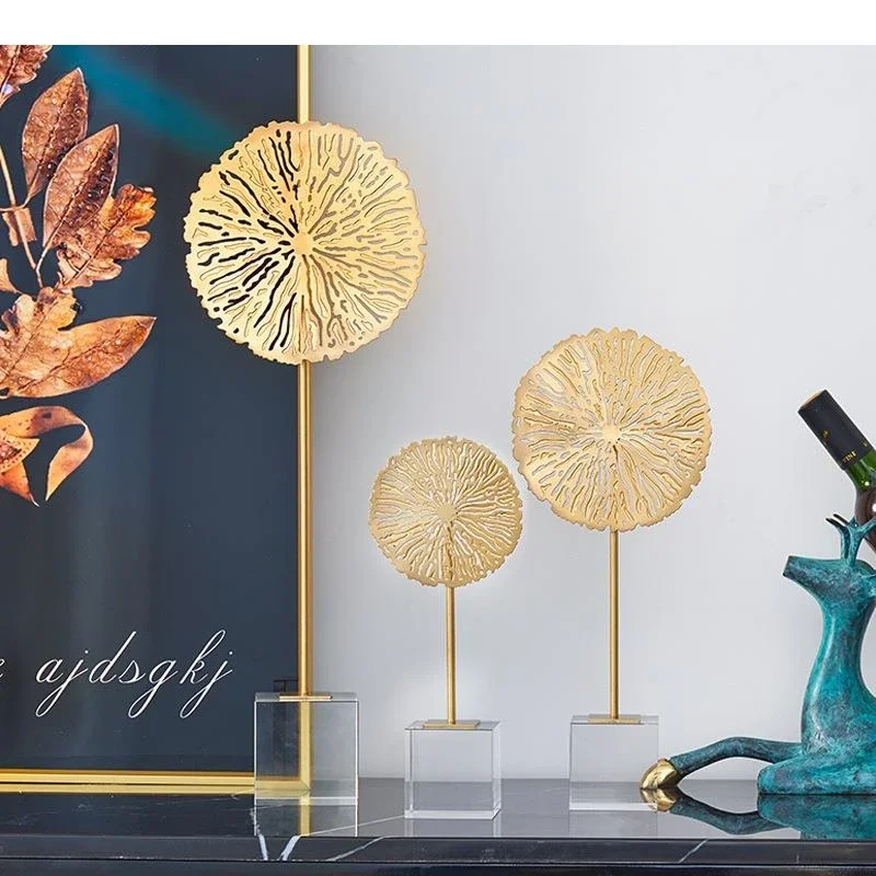 Modern Metal Leaf Ornaments Imitation Copper Color Electroplating Wire Drawing Living Room Porch Desktop Home Decoration