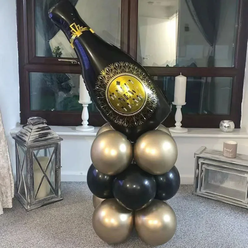 Black Gold Big Wine Bottle Foil Latex Balloons Christmas Decorations For Home Happy New Year 2025 Xmas Eve Party Globos Supplies