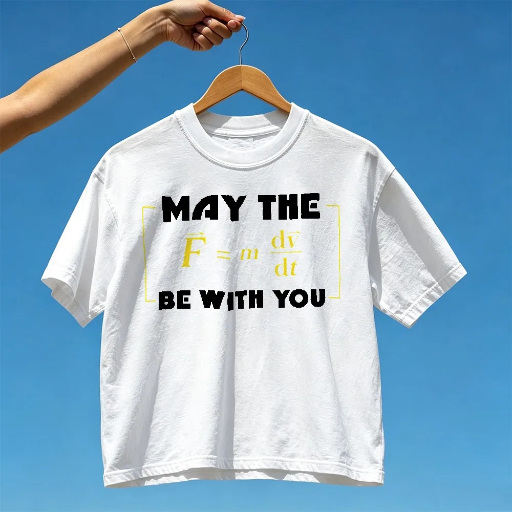 Funny Science Physics Graphic T Shirt Cotton May The Force Formula Humor Tee Shirt Short Sleeve O-Neck Casual Unisex Clothing