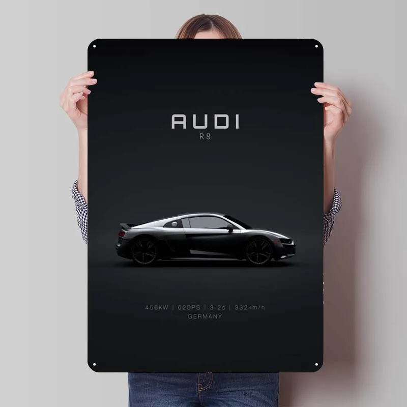 Audi R8 Coupe 2020 Tinplate Sign Car Metal Poster Wall Decor Living Room Decor Men Metal Sign for Garage Wall Art Decoration