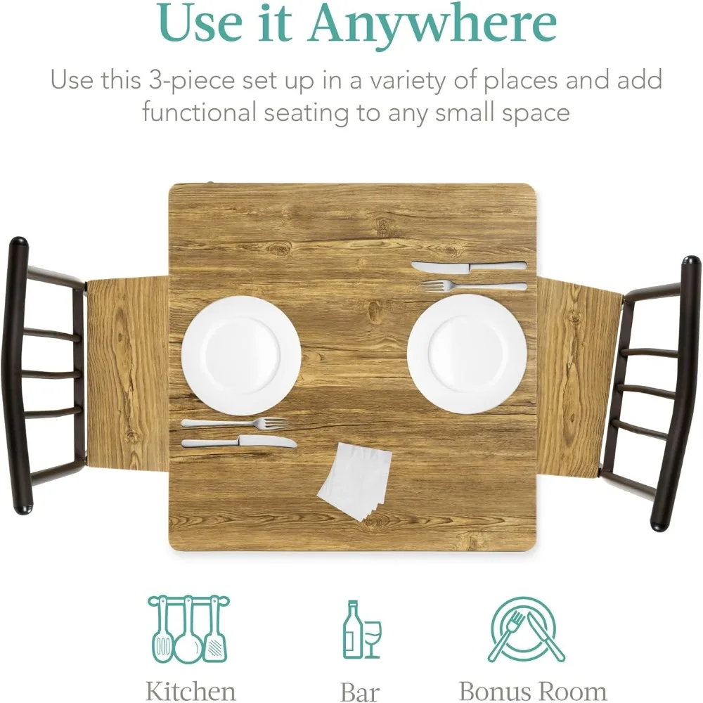 3-Piece Dining Set Modern Dining Table Set, Metal and Wood Square Table for Kitchen, Dining Room, Dinette, Breakfast