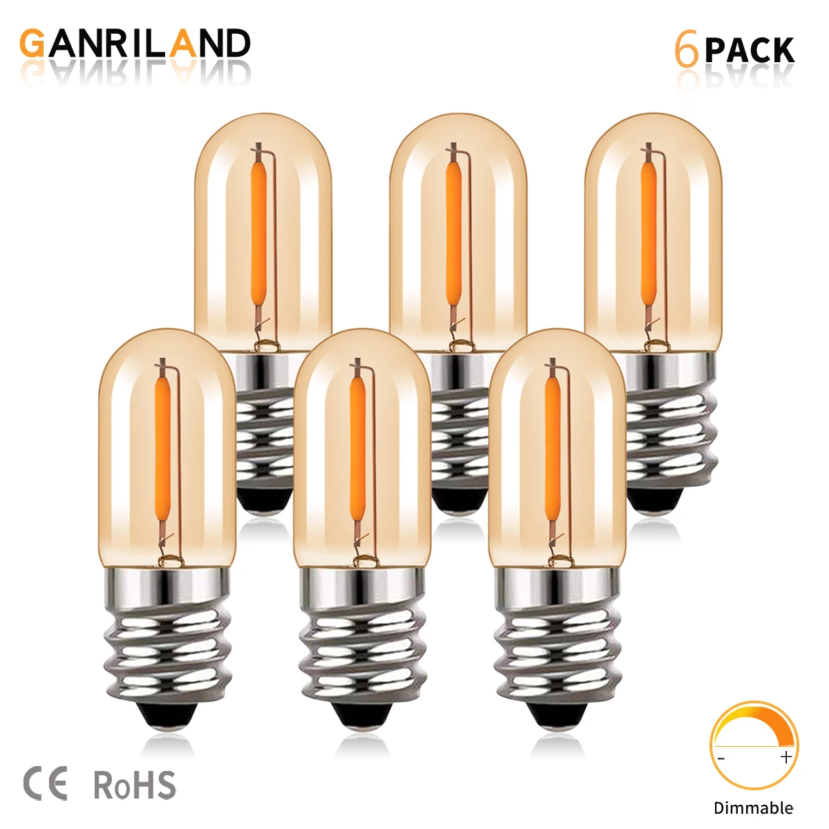 GANRILAND T16 Tubular Mini Light Bulbs Retro Gold Tint Glass 0.6W Led Filament Dimmable Ampoule 2200K E12 E14 Bulb For Salt Lamp