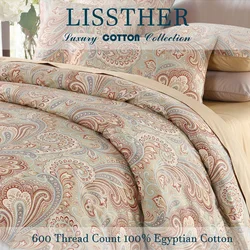 3pcs 600TC 100% Egyptian Cotton Duvet Cover Set, Luxury Vintage Boho Paisley Bedding (No Inserts)