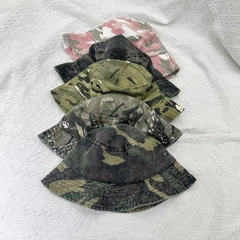 1PC Japanese Tooling Washed and Old Camouflage Outdoor Mountaineering Sun Protection Bucket Hat Summer Training Camping Basin