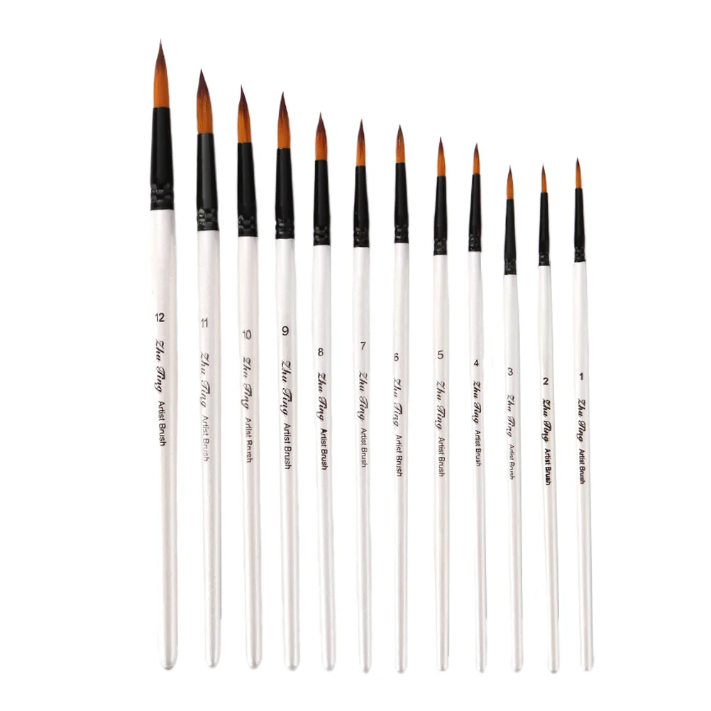 

12pcs Paint Brush Set Wooden Handle Nylon Hair For Watercolor Oil Acrylic Painting Art Craft Face Body Nail Ceramic Gift Kit