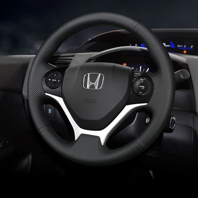 

Customized Hand-sewn Car Steering Wheel Cover Braid for Honda Civic 9 Gen Generation 2012 2013 2014 Microfiber Leather Black