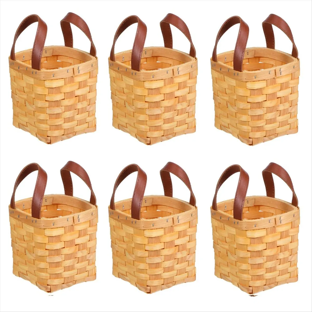 6 Pcs 4.5x4.5x4 in Small Basket Woodchip Baskets with Handles for Gifts Small Square Basket Storage Organizing Pantry