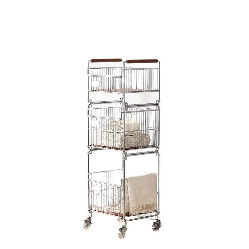 For Dirty Clothes Basket High Value Multi-layer Dirty Clothes Basket Floor Type with Wheels Storage Trolley