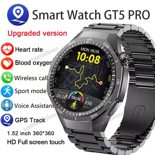 Reloj inteligente GT5 Pro para hombre, pantalla AMOLED HD, llamadas Bluetooth, rastreador GPS, NFC, ritmo cardíaco, oxígeno en sangre, reloj 5 Pro, relojes inteligentes deportivos