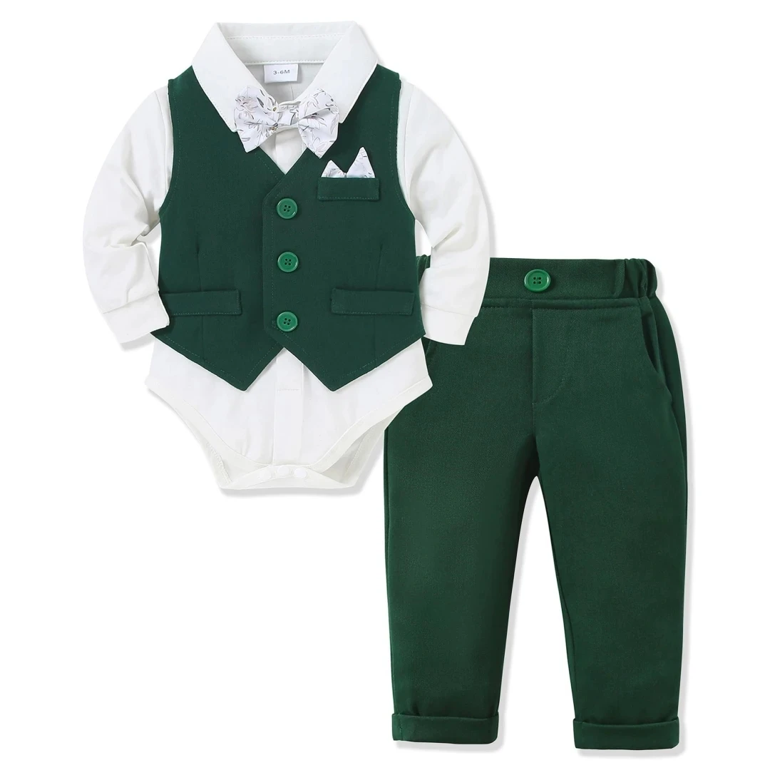 

1st Birthday Costume for Infant Baby 3 6 9 12 18 24Months Boy Gentleman Solid Long Sleeve Suit Vest Romper Pants Autumn Clothes