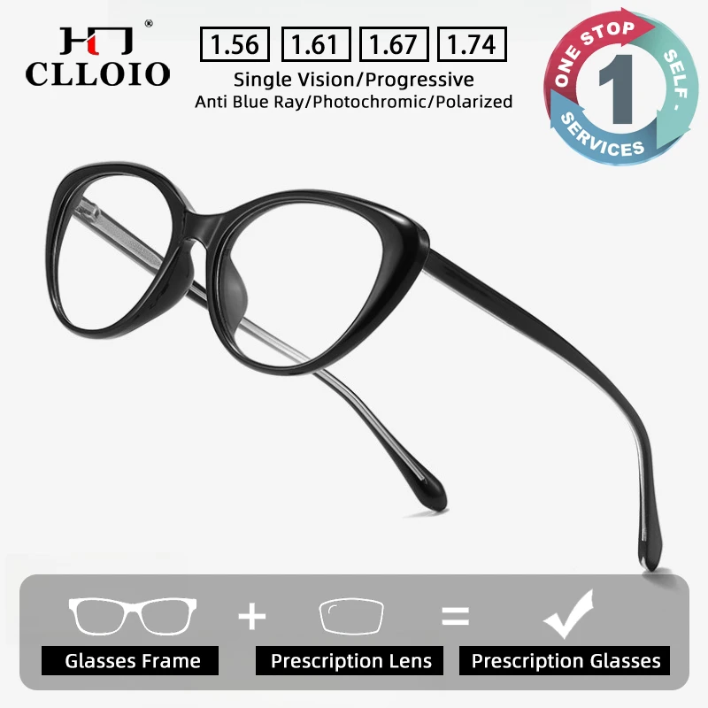 

CLLOIO Fashion Versatile Cat Eye Prescription Glasses Anti Blue Light Anti-Reflective Myopia Glasses Progressive Reading Eyewear