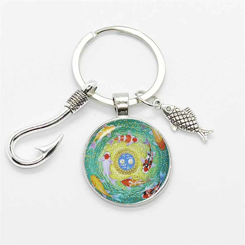 Fashion Fishing Master Keychain Fish Hook Keychain Glass Dome Keychain Fisherman I Love Fishing Fish Pendant Gift