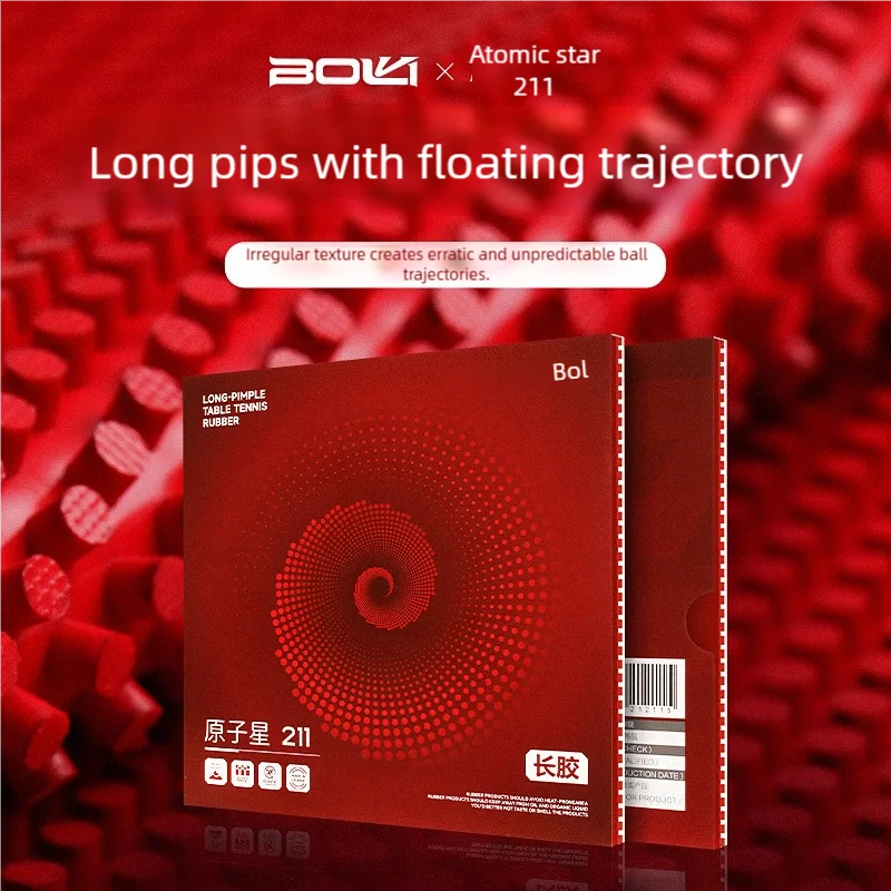 2026 New BOLI Atomic Star 211 Long Pips OX Rubber, Thin Long Pips, Unpredictable Defensive, Red/Black