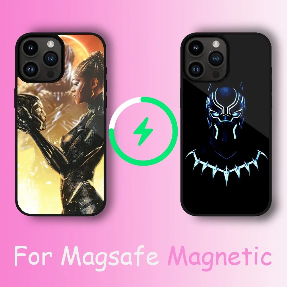 

MINISO DISNEY Black Panther Phone Case For iPhone 11 12 13 14 15 Max Plus Pro Wireless Magnetic Magsafe Charging Shell