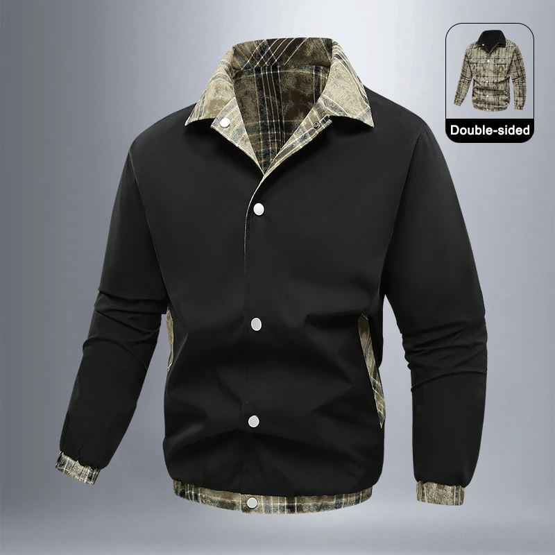 

2024 двусторонняя куртка в американском стиле ретро для мужчин, повседневная уличная ветровка, корейская модная повседневная верхняя одежда, мужское пальто, осень