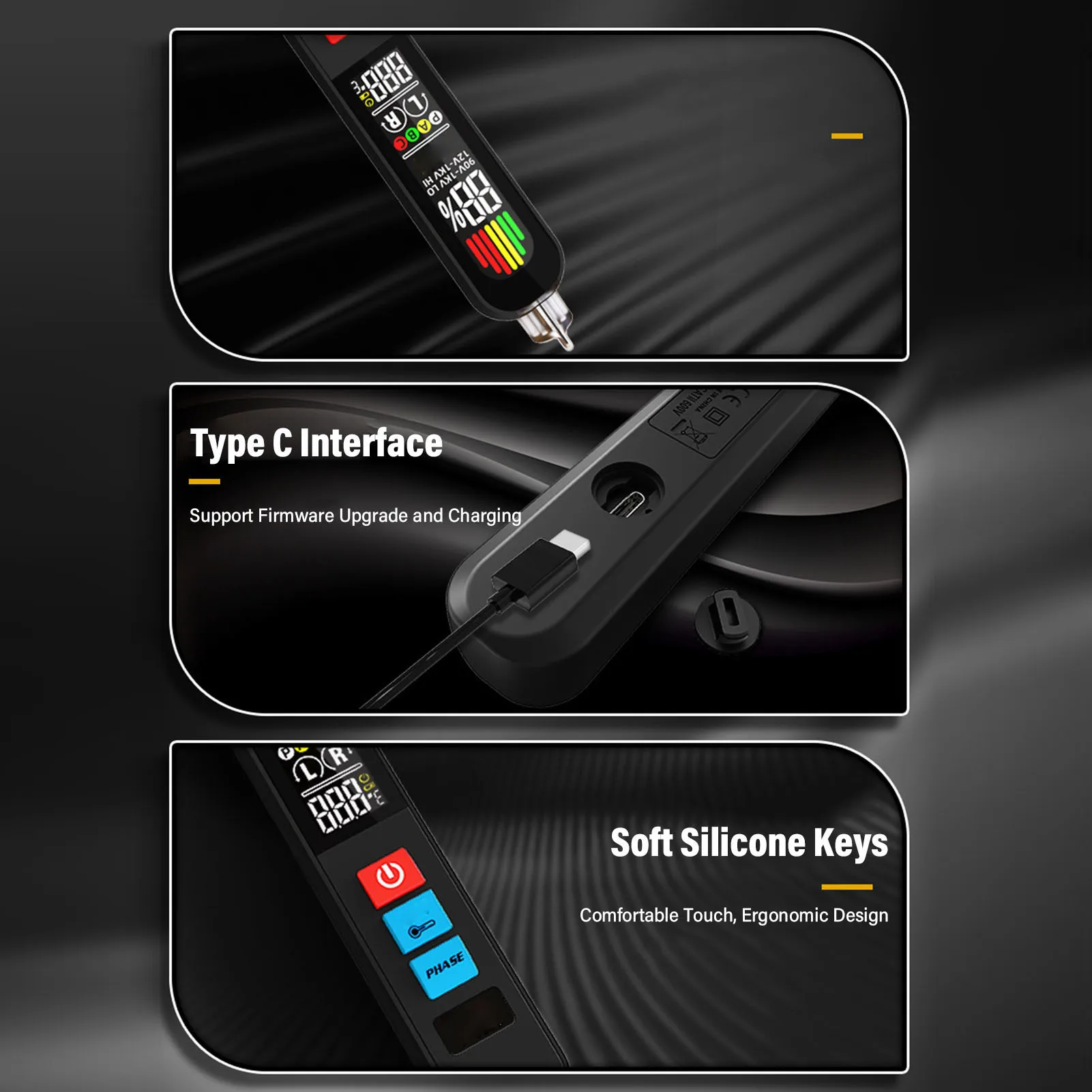 Phase Sequence Meter AC Voltage Tester w/ 3 Phase Rotation Indicator and Signal Percentage 6 Range High Low Sensitivity 3 Alert