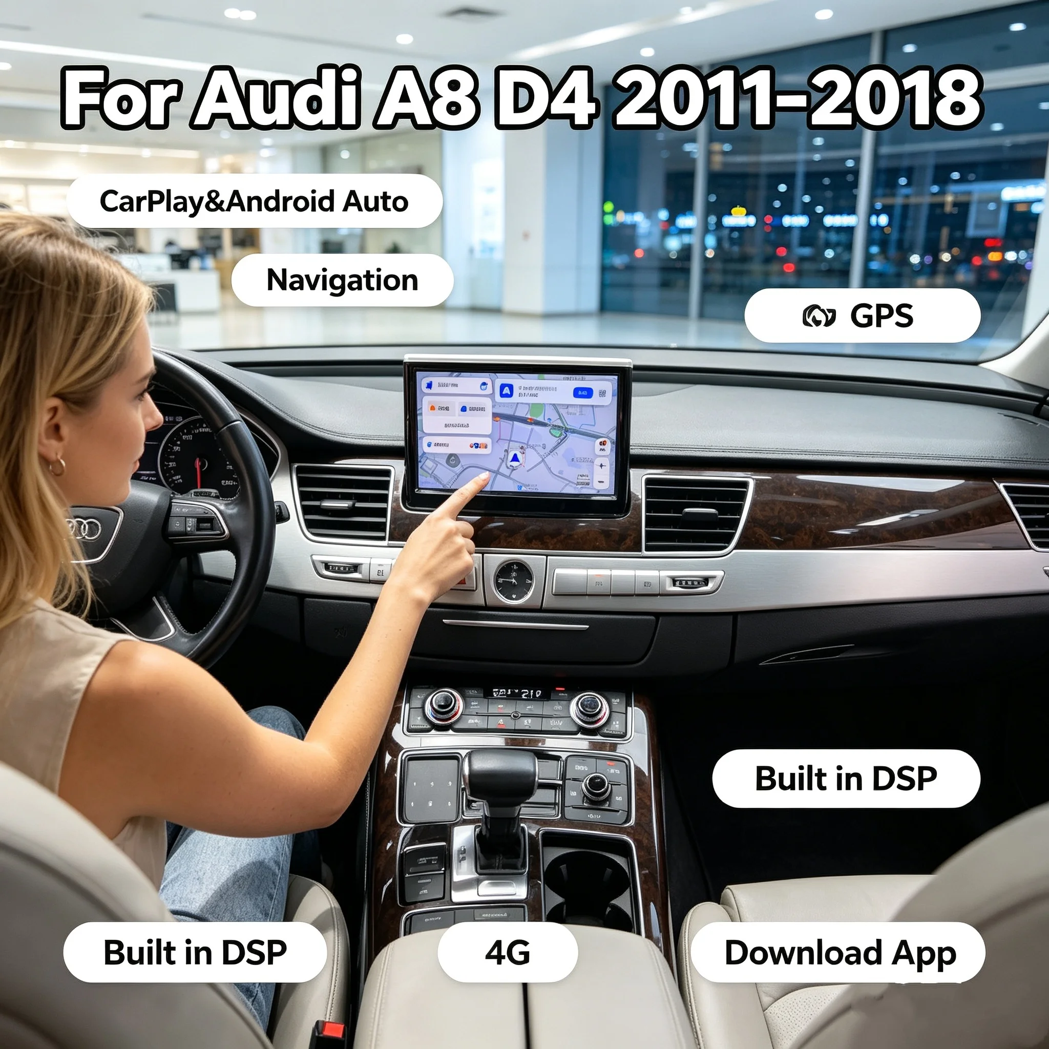 8 INCH Carplay Android 13 For Audi A8 D4 2011-2018 Car GPS Navigation Auto Stereo DSP Head unit Multimedia  Player 4G SIM Satnav