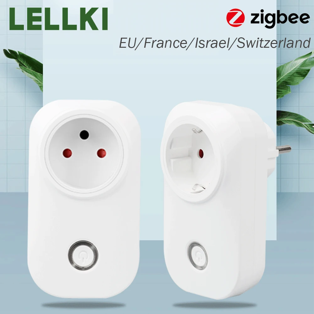 LELLKI Zigbee Smart Plug EU/FR/IL/Swiss Sockets Electric Extension 16A Power Monitoring Tuya Smart Home Assistant Zigbee2mqtt