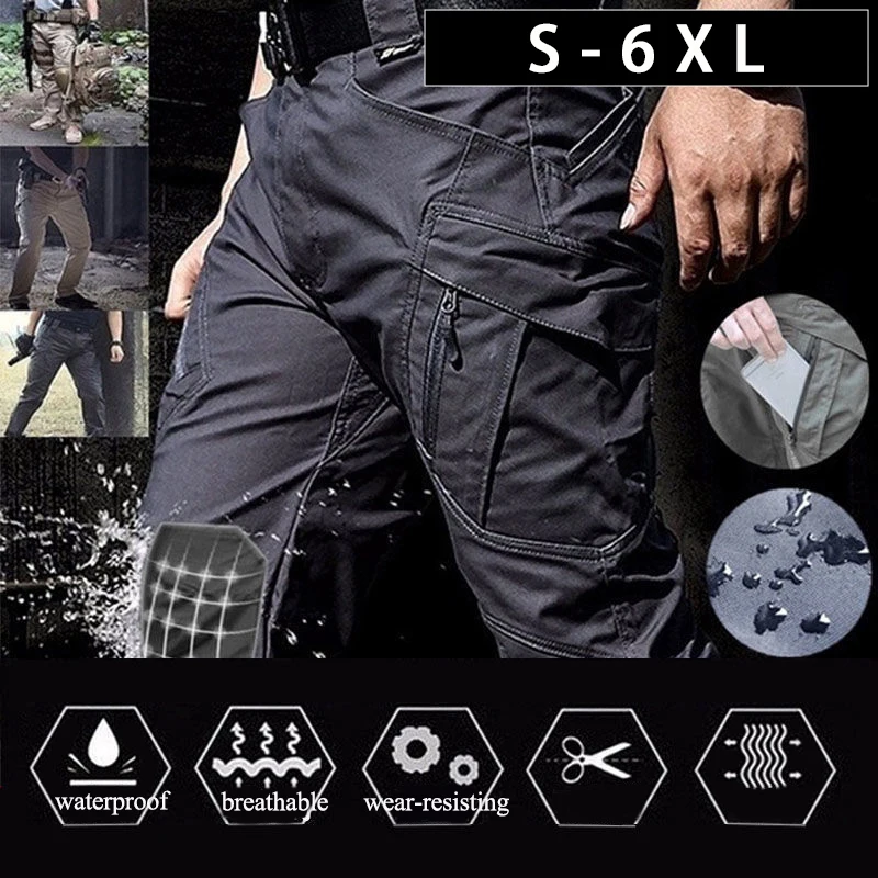 Men's Cargo Pants Multi Pocket Tactical Men Pants Casual Military Army Combat Trousers Waterproof Hiking Pants Plus Size 6Xl