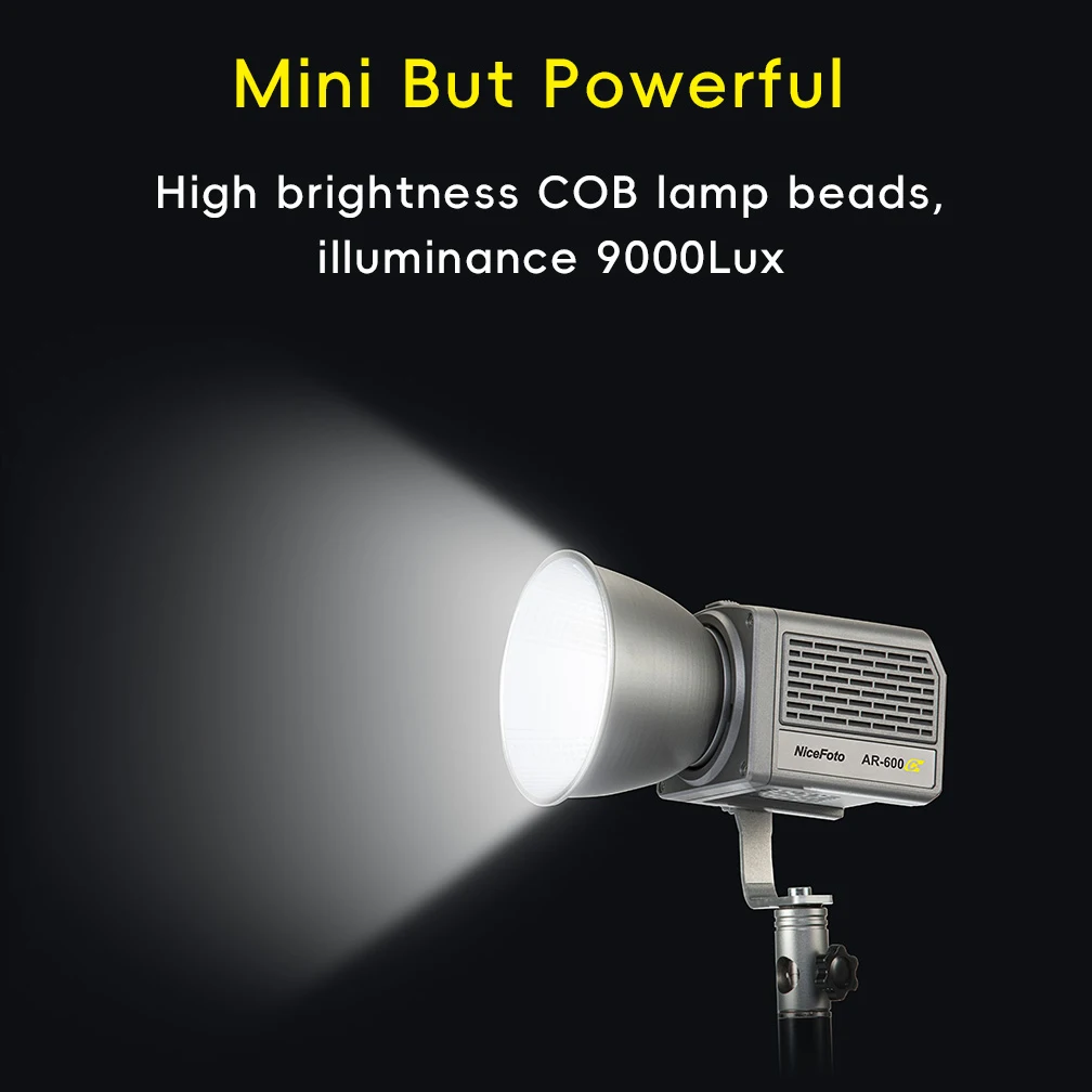 NiceFoto AR-600C 50W Photography LED Fill Light 2700K-6500K COB Studio Light with Reflector for Outdoor Indoor Live Streaming