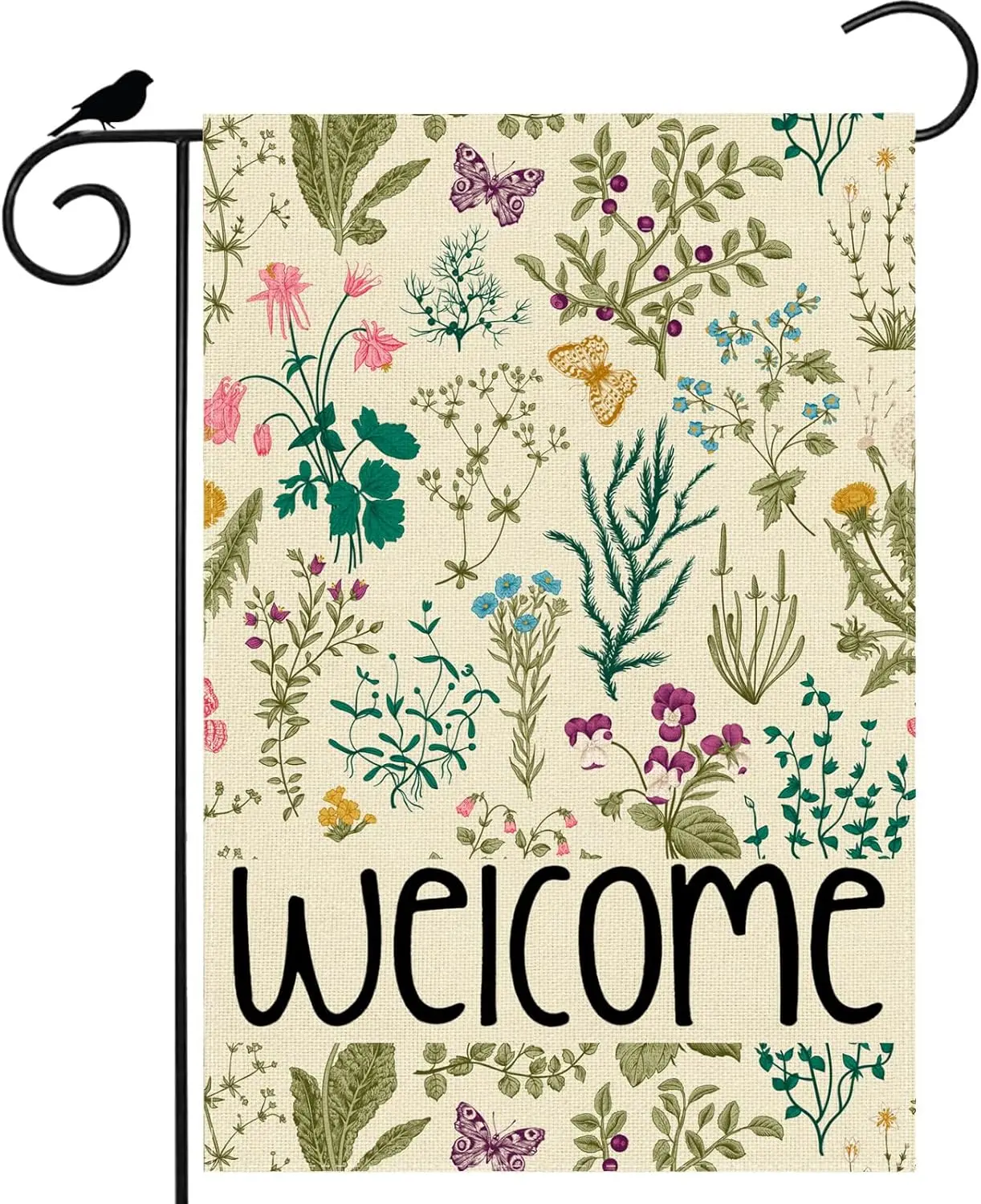 Welcome Spring Greenery Butterfly Leaves Garden Flag Summer Seasonal Yard Flag 12x18 Inch Double Sided Small Mini Yard Outdo ZZM