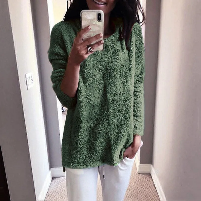 Round Neck Single Top Slim Fit Regular Length Urban Style with Autumn Lightweight Long Sleeve Commuter Chic Women Sweater
