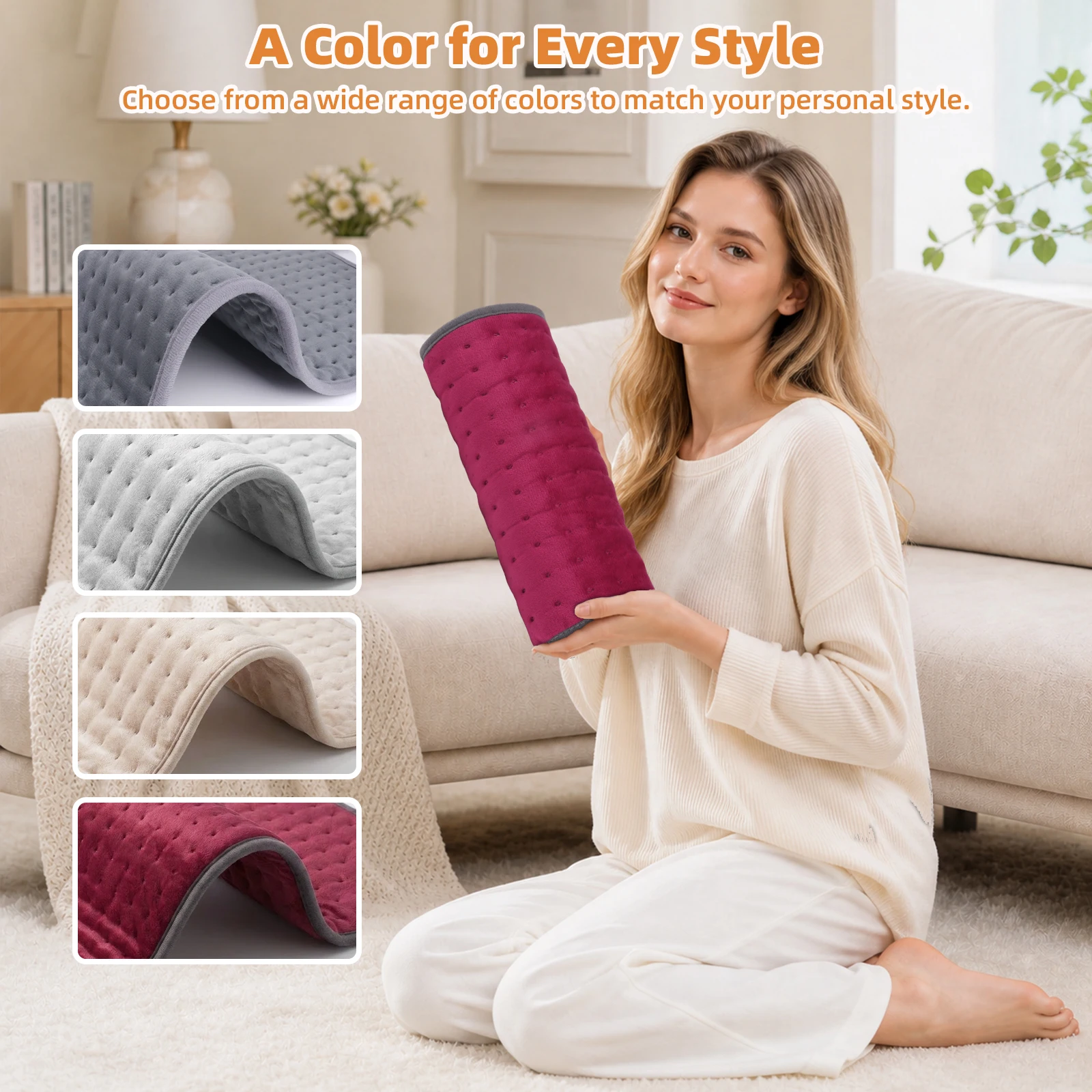 60x30CM Electric Heating Pad for Back and Leg 6 Levels Temperature Control Hot Compress Fast Warming Mat for Home Office