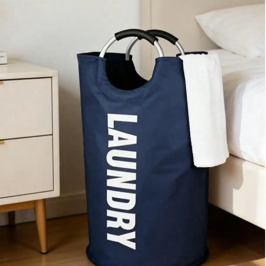 1Pcs Large Foldable Oxford Cloth Laundry Hamper With Aluminum Ring Handle Tall Standing Dirty Clothes Storage Basket For Home Dorm Travel Bathroom Multiple Colors Available