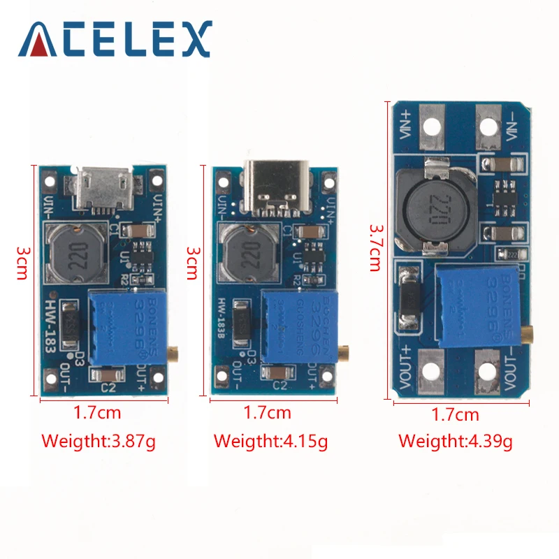 MT3608 type-c/micro 2A Max DC-DC Step Up Power Module Booster Power Module 3-5V to 5V/9V/12V/24V