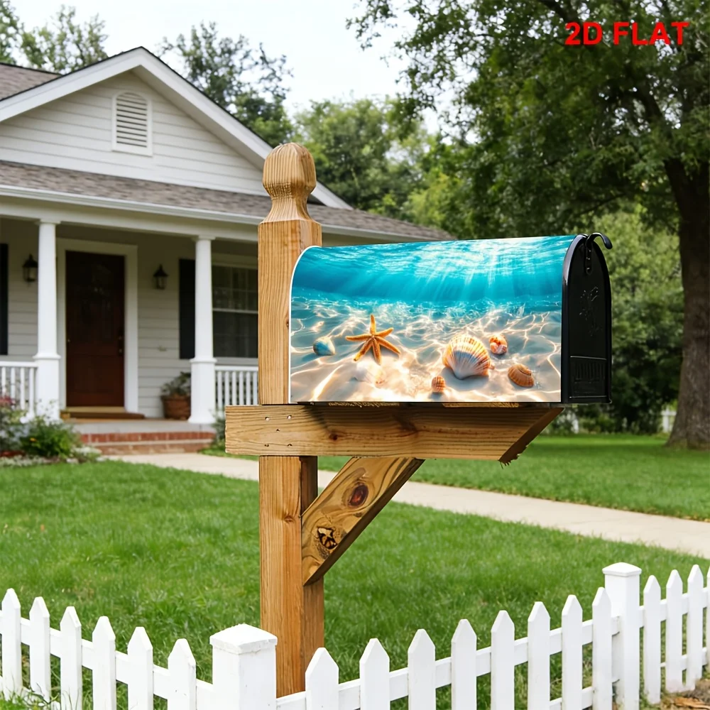 1pc Underwater beach mailbox cover,starfish and seashells,suitable for outdoor mailbox decoration for spring,summer,yard,gardens