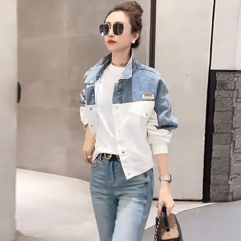 

Women's Faion Color Blo Denim Jaet Loose ort Top Casual Sle Windproof Polyester Fiber Pure Color Spring Autumn New ...