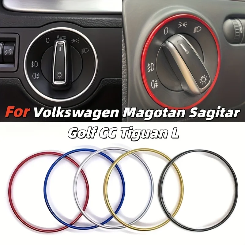 For Golf Jett MK5 MK6 Passat B6 B7 CC Touran Tiguan Car Headlight Switch Decorative Frame Aluminum Alloy Trim Ring Sticker