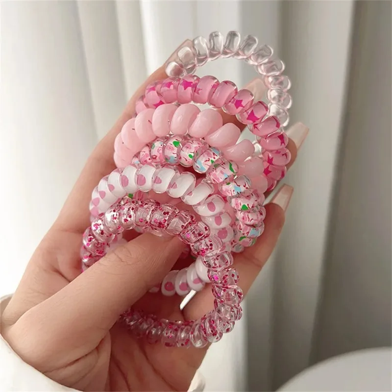 6pcs Colorful Resin Jelly Spiral Coil Hair Ties Elastic Ponytail Holders Sweet Cute Hair Accessories for Women Girls