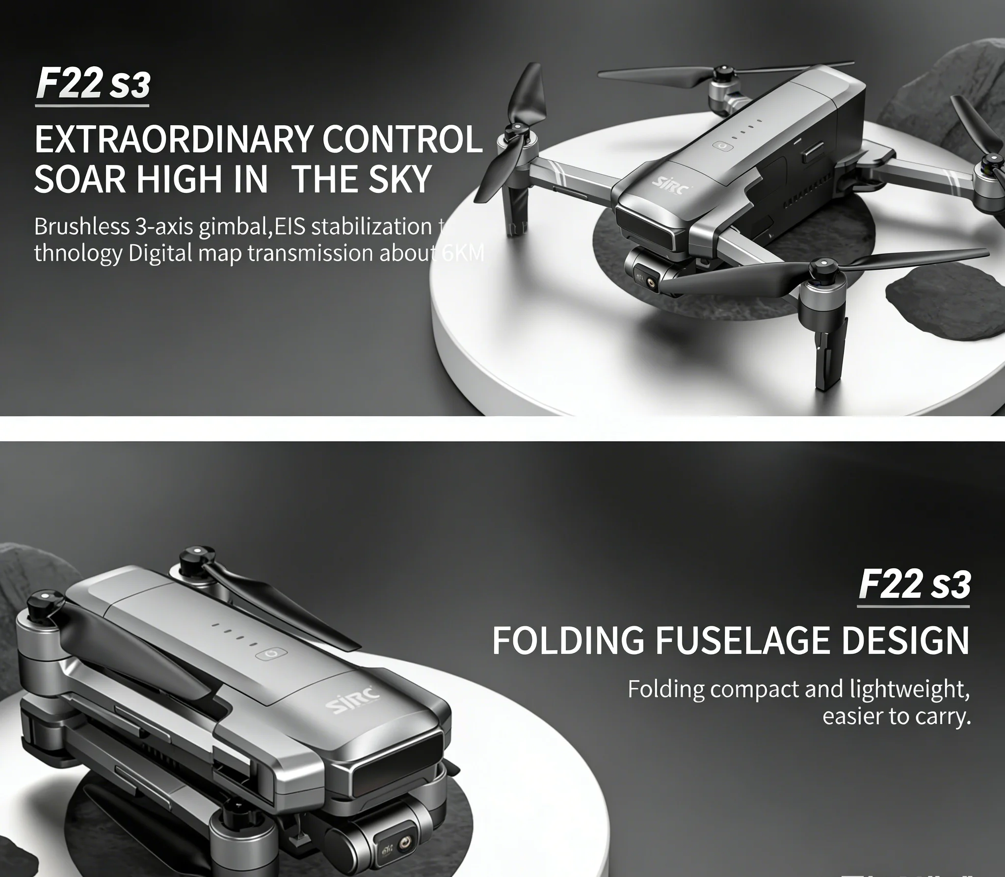 

Складной квадрокоптер SJRC F22 S3 Pro для детей с профессиональной камерой 4K, 5G WiFi FPV, 3-осевым стабилизатором, EIS, бесщеточным двигателем, HD и GPS.